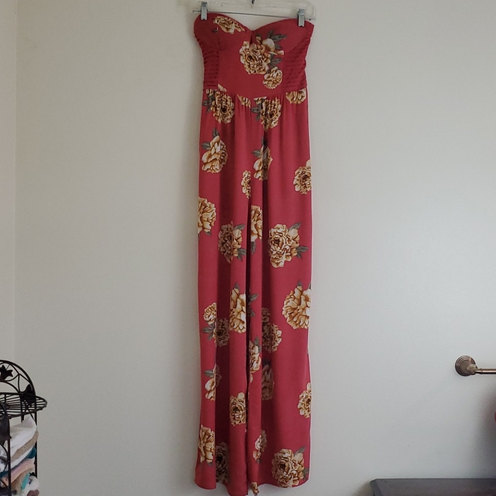 Band Of Gypsies Floral Strapless One Piece Long Coulottes S